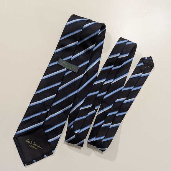 Paul Smith Dark Blue with light Blue Stripes Silk Tie - Made in Italy - Picture 2 of 8
